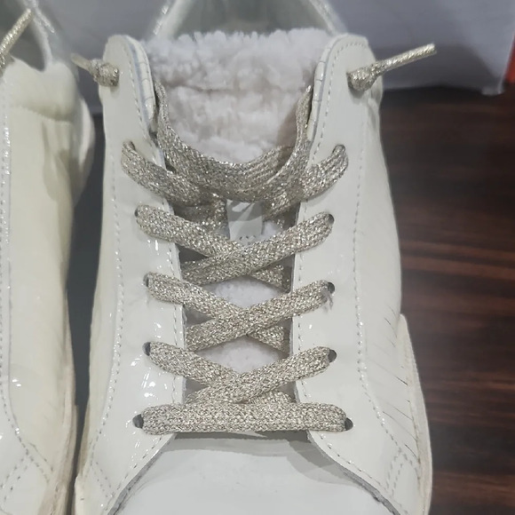 Dolce Vita Shearling White and Silver Sneakers with Classic Lace-Up Design - Picture 3 of 11